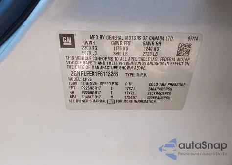 2015 Chevrolet Equinox 1Lt из США, поврежденный, VIN 2GNFLFEK1F6113266